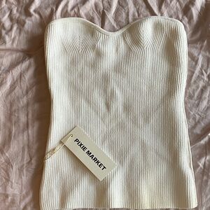 Pixie Market Cream Ribbed Strapless Top